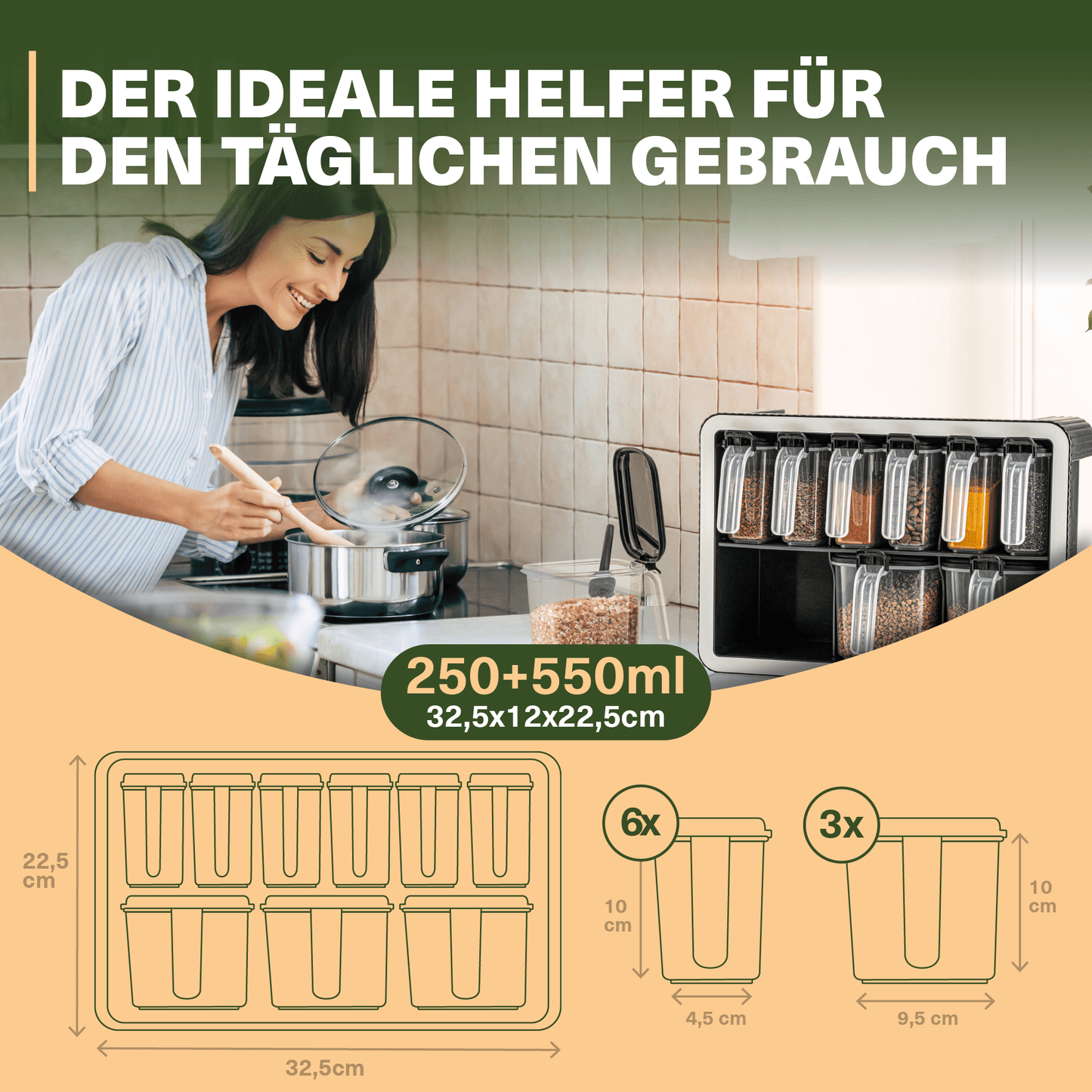 Viwares Gewürzdosen 9er Set mit Wandhalterung und Löffeln