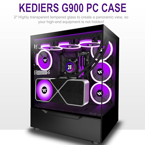 KEDIERS PC Gehäuse - Vorinstallierte 4 PWM ARGB lüfter, E-ATX Tower Gehäuse
