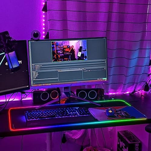 Gaming Mauspad RGB, 800x300mm, XXL Gaming Mousepad groß, 14 Beleuchtungs Modi 7 LED Farben Wasserdicht rutschfest für Tastatur Computer PC Gamer Schreibtisch, Schwarz