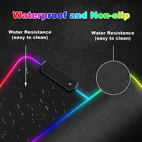 Gaming Mauspad RGB, 800x300mm, XXL Gaming Mousepad groß, 14 Beleuchtungs Modi 7 LED Farben Wasserdicht rutschfest für Tastatur Computer PC Gamer Schreibtisch, Schwarz