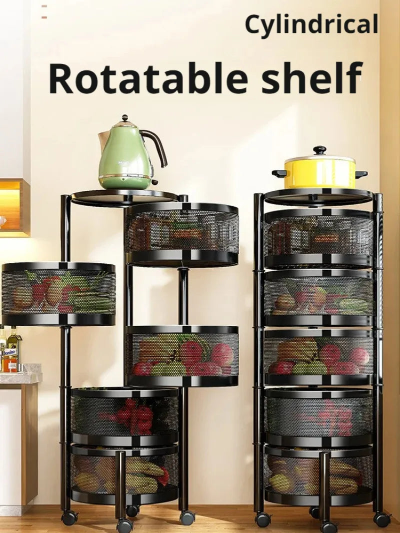 Household Floor Standing MultiLayer Storage Rack Removable Rotating Storage Cabinet Kitchen Vegetable Fruit Basket with Wheel