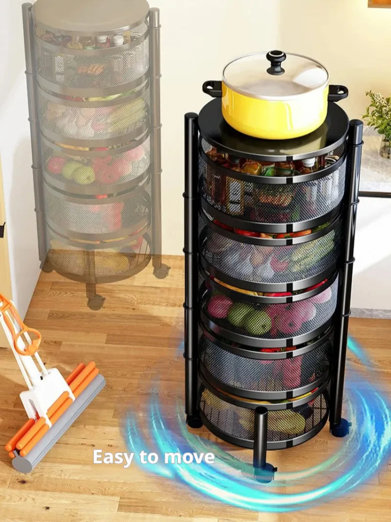 Household Floor Standing MultiLayer Storage Rack Removable Rotating Storage Cabinet Kitchen Vegetable Fruit Basket with Wheel